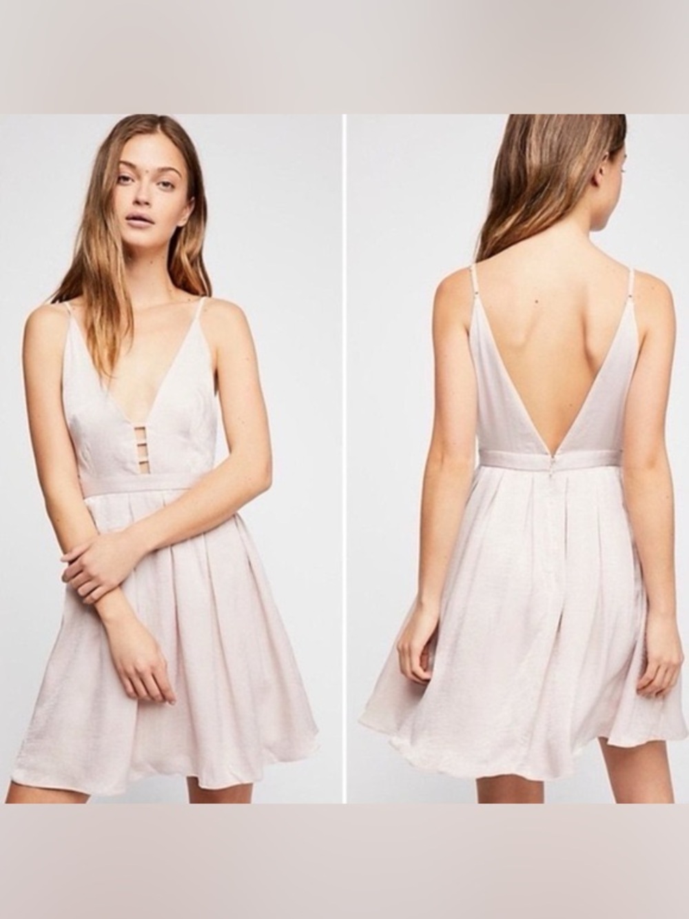 Free People Pale Pink Backless V-Neck A-Line Mini Dress